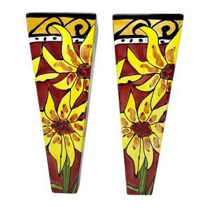 Tika by Lotus Sunflower Wall Pocket Vases Ceramic Tapered Yellow Red 11 Inch